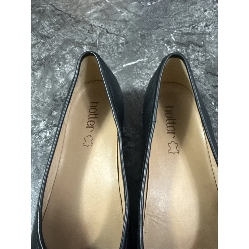 Hotter Womens Emmy Leather Pintuck Bow Ballet Comfort Flats Black Sz 10